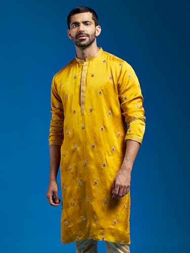 Image of VASTRAMAY VM Mens Silk Blend Kurta - Timeless Elegance for Festivals & Events | Banarasi Cotton with Silk Dobby Jacquard Mandarin Collar Full Sleeves Kurta with a Contrast Piping