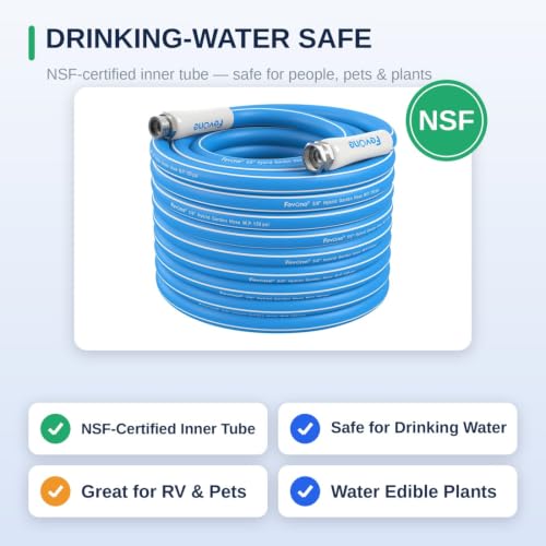 Image of FEVONE Kink Free Garden Hose 75 ft, Heavy Duty Water Hose | Flexible Hybrid Polymer, Drinking Water Safe, 5 /8 ID, 600 PSI, Leak-Proof, Aluminum 3 /4 GHT Fittings for Garden Watering
