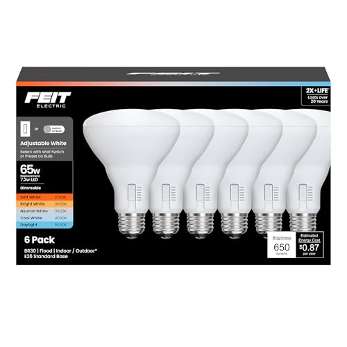 Image of Feit Electric BR30 LED Light Bulbs, 65W Eq, Dimmable, 5CCT 6Way, 6 Pack