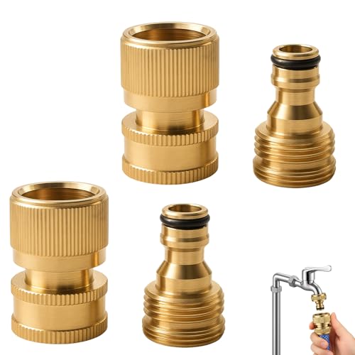 DmDoyy 4 Unidades De 1/2 Pulgadas, Conector De Manguera De Latón, 2 En 1 Conector De Grifo, 3/4 Pulgadas, Acoplamiento Rápido, Adaptador De Manguera Para Manguera De