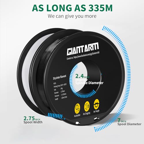 Image of GIANTARM PETG Filament 1.75, 3D Printer Filament 2KG, Toughness Enhanced, Dimensional Accuracy + /-0.02mm, Vacuum Package (Black+White)