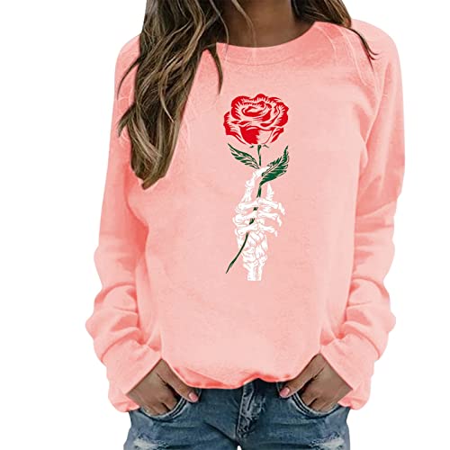 Sweatshirt femme Halloween rose imprimé graphique en taille XXL pour un look décontracté