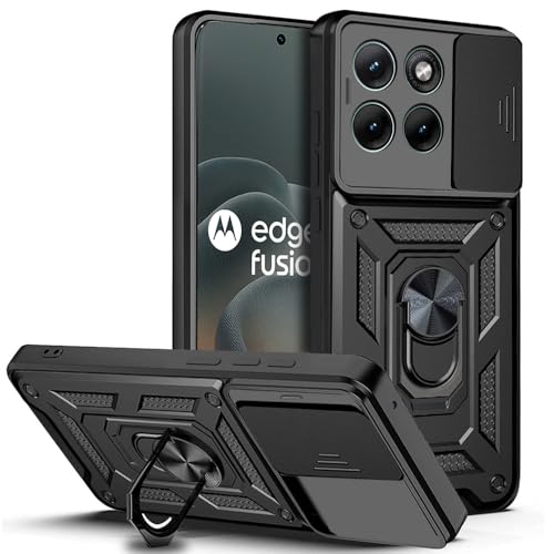 Image of AESTMO Tough Armor Moto Edge 70 Fusion 5G Bumper Back Case Cover | Ring Holder & Sliding Camera Shield Cover | 360 Degree Protection Back Case Cover for Moto Edge 70 Fusion 5G (Black)