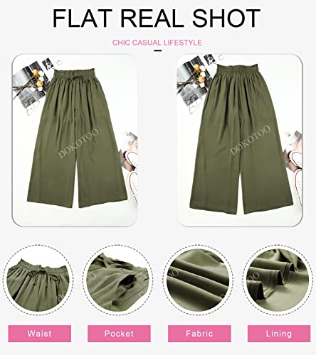 Image of Dokotoo Pants for Women Casual Elastic Waist Wide Leg Pants with Pockets