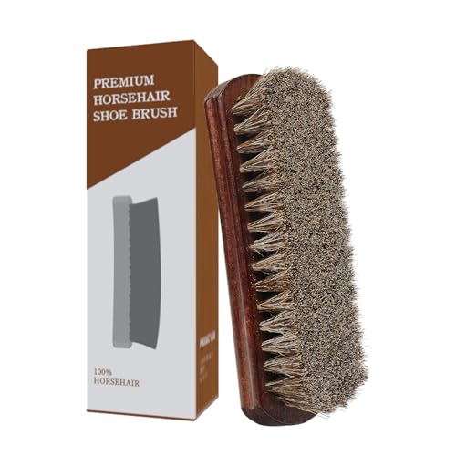 Brosse 100% Poils de Cheval Brosse à Chaussures/Cuir Professionnelle Haut de Gamme avec Manche en Bois Courbé pour Une Meilleure Prise.Parfaite pour...
