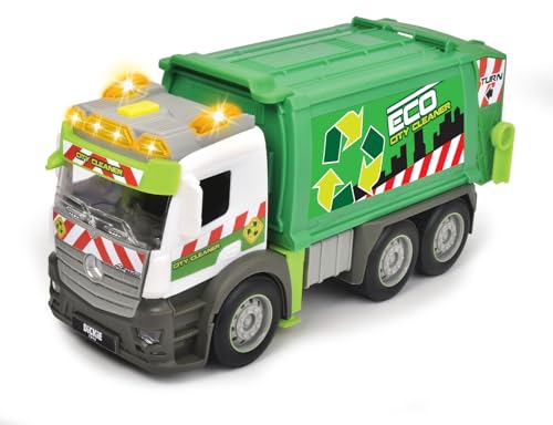 Dickie Toys Action Truck - Camion Poubelle avec Poubelle, avec Son et lumière d'avertissement, Fonction de Chargement et de décharge, pour Enfants à partir de 3 Ans,...