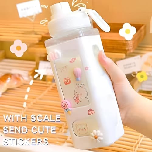 Image of LHOTSE FreeSip Cute Square Water Bottle for School with Straw & Leakproof Lid - Large Capacity Kawaii Bottle for Kids, Girls & Office Use (White)