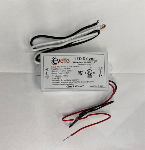 Image of Diodesy- LED Driver Constant Current Dimmable Power Supply 120-277V Output 18-42V 60Hz 600mA Damp Rated ETL Listed- Smooth Flicker Free for Strip LED Lighting Computer Project
