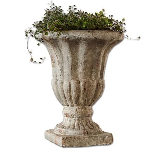 Loberon Übertopf Lachamp, Klassische Amphorenform, imposantes Deko-Element, Antik-Finish, für Trockengestecke, Gartenzubehör, Blumentopf, Outdoor, Polyresin, antikgrau