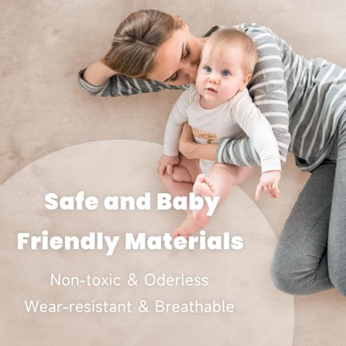Image of ACOMOPACK 1.3 inch Thick Baby Play Mat for Floor,50x50 Elasti-Foam Playpen Mat for Kids,Infants,Toddlers, Ultra Soft Crawling Mat with Non-Slip Bottom,Tummy Time,Nursery Rug,Yoga,Tatami(Beige)