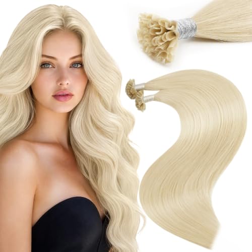 Image of Moresoo U Tip Hair Extensions Human Hair, Platinum Blonde, 20 Inch