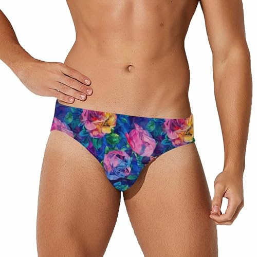 Tie Dye Rose Flowers Watercolor Mens Swim Briefs Quick Dry Swimming Trunks Training Swimsuit Low Rise Swimwear