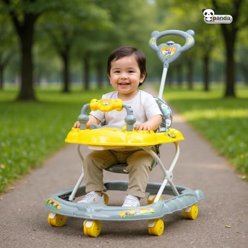 Image of Panda Baby Products Walker with Push Handle, Musical Toys & Adjustable Height - Safe & Comfortable Learning Walker for Babies (6-18 Months) (Yellow, 111 Baby Walker)