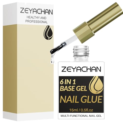 ZEYACHAN Pegamento Uñas Postizas Super Fuerte 6 EN 1, 15ML Pegamento para Uñas Postizas con Pinceles, para Uñas Acrilicas, Pegamento Uñas Gel uv Profesional para Tips Uñas, Reparación de Uñas Rotas