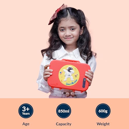 Image of rabitat Munchbee Pro Personalized Stainless Steel Kids Lunch Box 850ml- Food-Grade Steel Bento Tiffin | 2-Year Brand Warranty | Spill-Proof Flick-Lock | 3 Compartments, BPA-Free, School-Safe |Shyguy