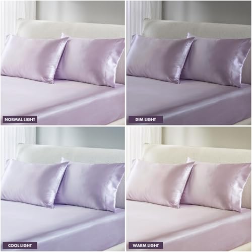 Image of Madison Park Essentials Satin Pillowcase Set of 2, Silky, King Lilac | Pillowcase Cover for Hair & Skin, Luxuriously Soft, Natural Sheen Luster, Cool to Touch, Wrinkle-Free, Machine Washable