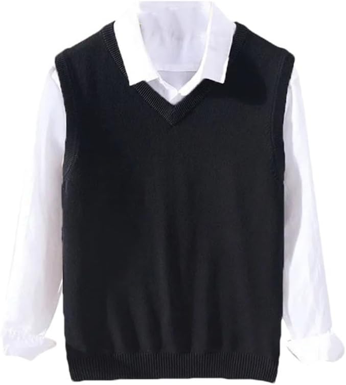Men Solid Color Sweater Vest Men Knit Pullover Classic Slim V-Neck Sleeveless Pullover