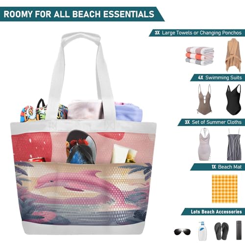 Waterproof Beach Tote Bag with Pink Dolphin Print4