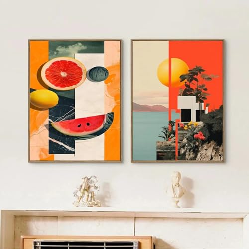 Affiches abstraites modernes de fruits colorés 60x90cm x2 sans cadre pour salon