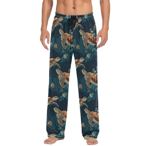 ALAZA Vintage Sea Turtle Seaweed Men’s Pajama Pants Soft Long Sleep Pants Lounge Pajama Bottoms with Pockets
