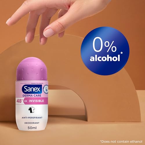 Sanex Derma Care Invisible 48-Hour Antiperspirant Roll-On Deodorant 6x50ml – long-lasting freshness against sweat and odour – gently cares for skin – contains 0% alcohol* – protects against stains - Image 5