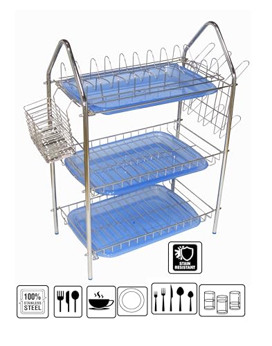 Image of AMOL Stainless Steel Kitchen Dish Rack | Rust-Resistant Utensil Stand with Glass & Spoon Holder | Wall Mountable Modular Kitchen Organizer (Made in India) (Height- 25 Inces)