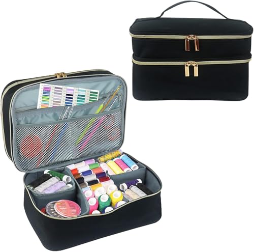 Sac de rangement pour accessoires de couture,Sac organisateur,Sac de kit de couture double couche avec plusieurs poches et compartiments à...