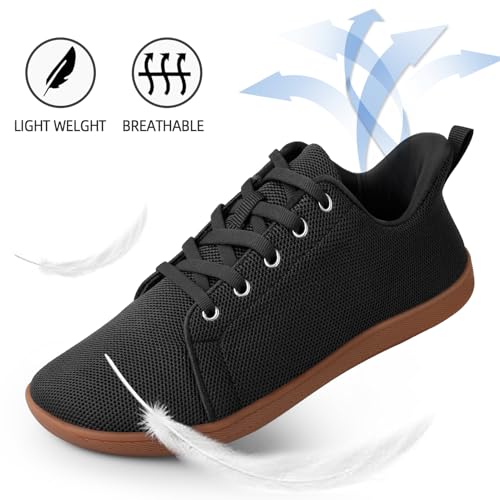 Image of Non Slip Work Shoes for Women Wide Toe Box Food Service Shoes for Chef Kitchen, Restaurant, Hospital Black Slip Resistant Walking Zero Drop Sneakers 5w - 11w