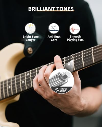 Image of LEKATO Electric Guitar Strings, Nickel Plated Steel with ANTl-RUST Coating Longest-Lasting Bright Tone with Comfortable Feel, Light 10-46, 6-String Set, Pack of 3