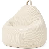 Bananair Pouf Poire en Velours Côtelé   Fabriqué en France   Doux, Confortable, Facilement Transportable & Housse Lavable – Gros Pouf Salon/Chambre pour Enfant (80 x 70 cm, Blanc cassé)