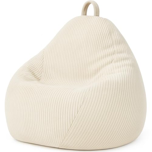 Bananair Pouf Poire en Velours Côtelé - Fabriqué en France - Doux, Confortable, Facilement Transportable & Housse Lavable – Gros Pouf Salon/Chambre pour Enfant (80 x 70 cm, Blanc cassé)