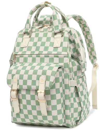 Mochila de laptop para mujeres terciopelo a cuadros verde miniatura 1