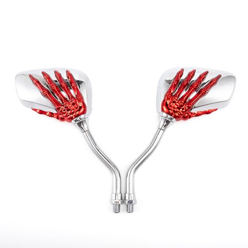 Espejos de calavera rojos para moto de 8 y 10mm estilo custom 4