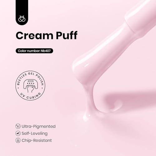 Image of Beetles Pink Gel Polish - HEMA-Free Cream Puff 8ML /0.27Fl Oz, Pastel Light Pink Gel Nail Polish, Soak Off UV LED Lamp Nail Art, Long-Lasting Manicure Salon DIY Home Bright Summer Nails