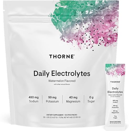THORNE Daily Electrolytes - Zero Sugar & Low-Calorie Electrolyte Powder Drink Mix - Flavors Derived from Natural Sources - NSF Certified for Sport - Watermelon - 30 Stick Packs