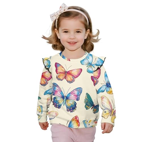Long Sleeve Shirt for Toddler Girls Cute Graphic Sweatshirt Crew Neck Ruffle Fall Outfits Age 1-8 Years