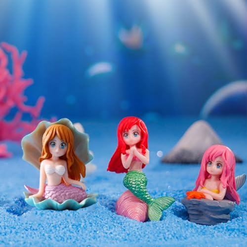 Image of 3 Pcs Cute Pink Mermaids for Aquarium Fish Tank Decoration - Resin Material - Safe for Fish - Harmless to Fish - Best for Small or Big Tanks