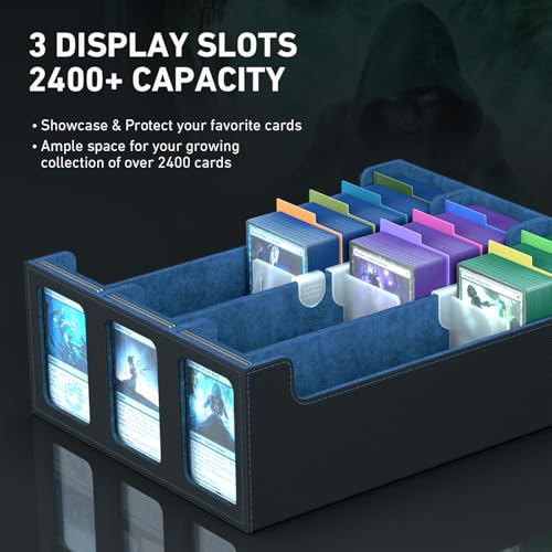Image of 3-Row Trading Card Storage Box, Bulk Cards Case for 2400+ Mtg tcg Magic Playing Game Card Organizer, Commander Deck Box with 3 Supports & 24 Dividers