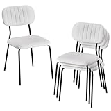 VINGLI Stackable Dining Chair Set of 4, Fabric Padded Seat Metal Frame Stacking Chair for Home Kitchen Office Waiting Room Reception Church Banquet，White
