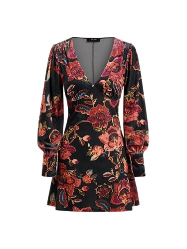 CIDER Velvet Mini Dress Floral Print Long Sleeve V Neck Middle Waist Party Cocktail Elegant Dress