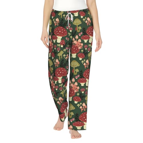 Pantalon de pyjama en flanelle champignons imprimés confortable avec poches pour femme