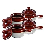 Individual French Onion Soup Crock Chili Bowls with Handles and Lids, Ceramic XL LARGE 20 Ounces 4...