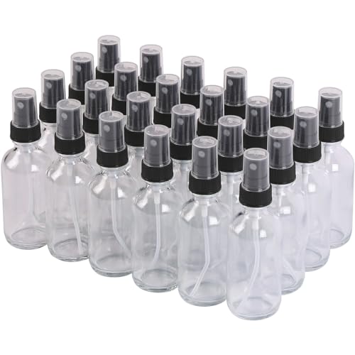 Image of NOOEEISS Green Glass Small Spray Bottles 2 oz 48Packs,Fine Mist Sprayer Pretty Finish,Refillable Containers mini spray bottles for Cleaning Solutions and Skin Care (Green Frosted 48pcs)