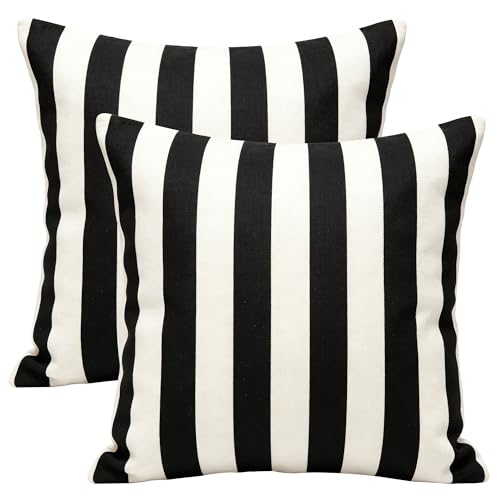 GHSJYO Waterproof Throw Pillow Covers 24x24inch Set of 2 Farmhouse Outdoor Black and White Stripes Square Pillow Cushion Case Classic Cotton Linen Pillowcase for Home Decor