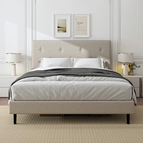 Mxhtcewz Full Size Linen Bed Frame, Upholstered Platform Bed Frame