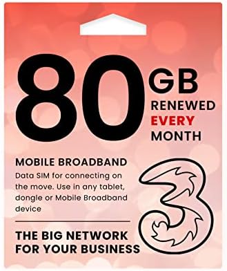 Three 80GB Data SIM - 5G Business-Grade Data Renewed Monthly until 8th July 2025 - Works out around £3.30 Per Month - For Wifi Routers, Tablets & Phones