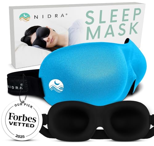 Nidra Contoured Sleep Mask for Side Sleepers – Zero Pressure Fit, Light Blocking Eye Shade for Sleeping & Travel – Blue, Standard Size