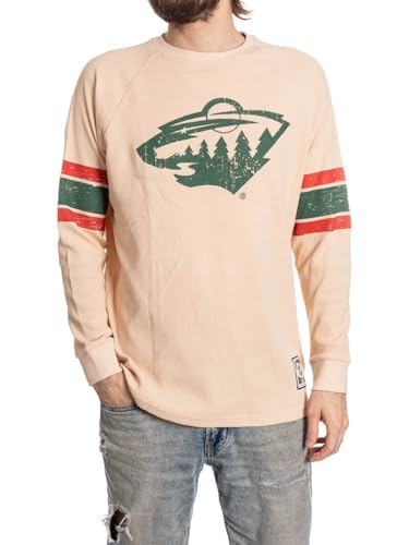 Calhoun Men's NHL Waffle Knit Long Sleeve Thermal Shirt – Lightweight Cotton Blend, Cold Weather Layering Top (Minnesota Wild, X-Large)