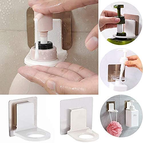 AKOTI-Self-Adhesive-Plastic-Bottle-Storage-Holder-Hanger-Bathroom-Shower-with-Sticker-Wall-Mounted-Stand-Hanging-Hook-Shelves-Multicolour-Set-of-2-hook-Bottle-Not-Included