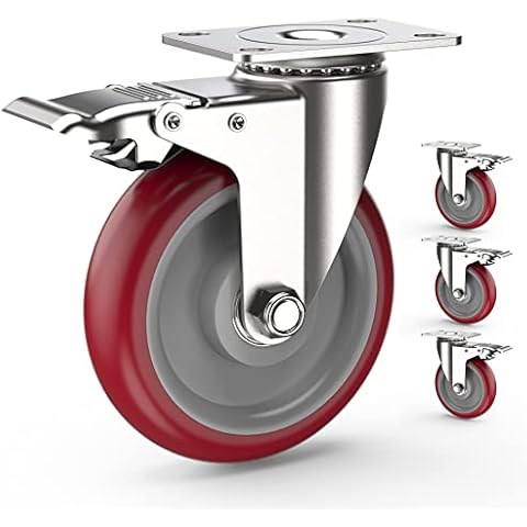 HOLKIE 5 Inch Swivel Caster Wheels with Dual Locking, Heavy Duty Caster Wheels Total Capacity 1400lbs, Swivel Caster Wheels for Workbench, Tool Cabinet, Tool Cart (Pack of 4, Red) Cover